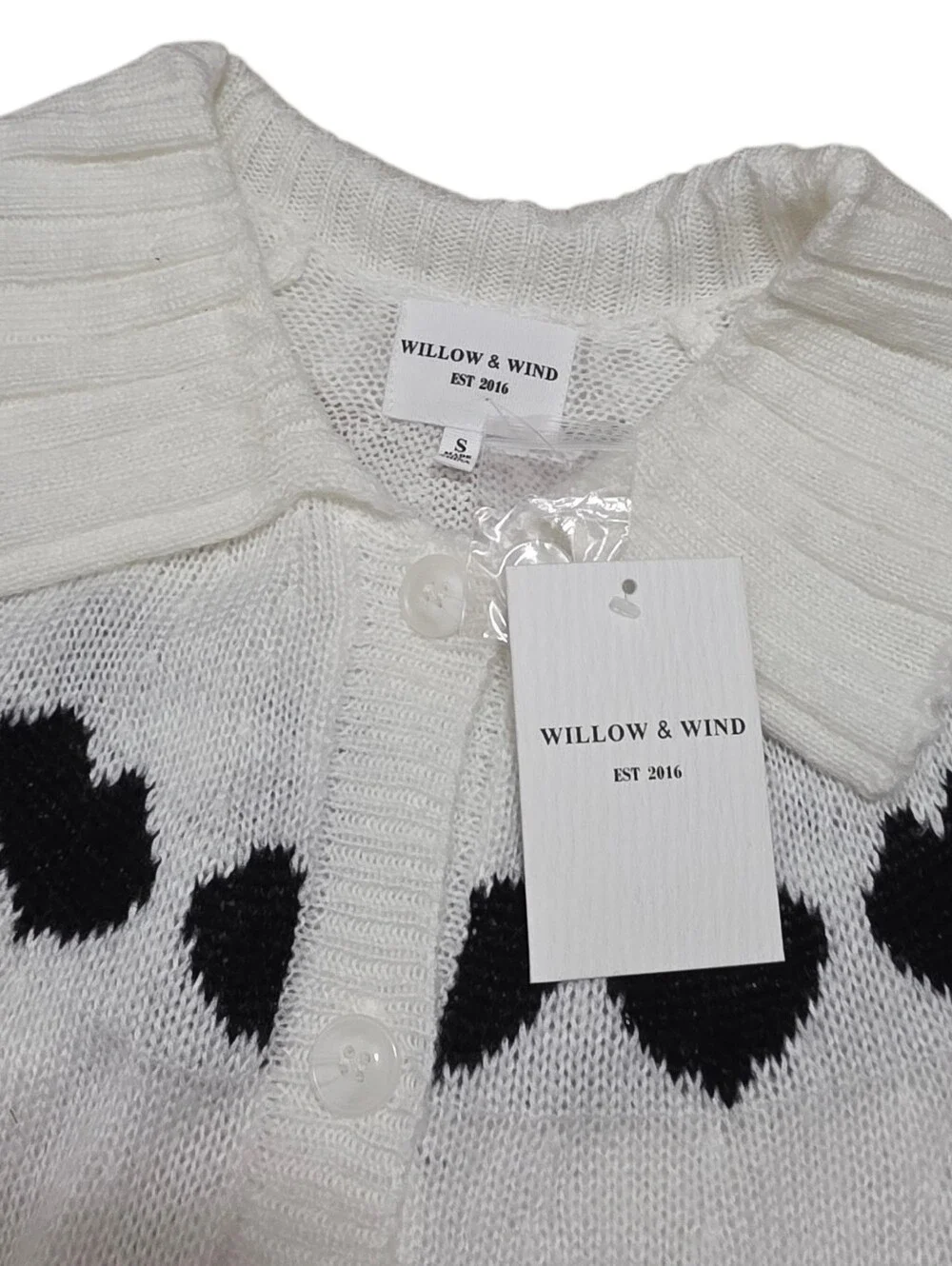 Willow & Wind black and white button up knit cardigan with heart detail - Picture 4 of 5